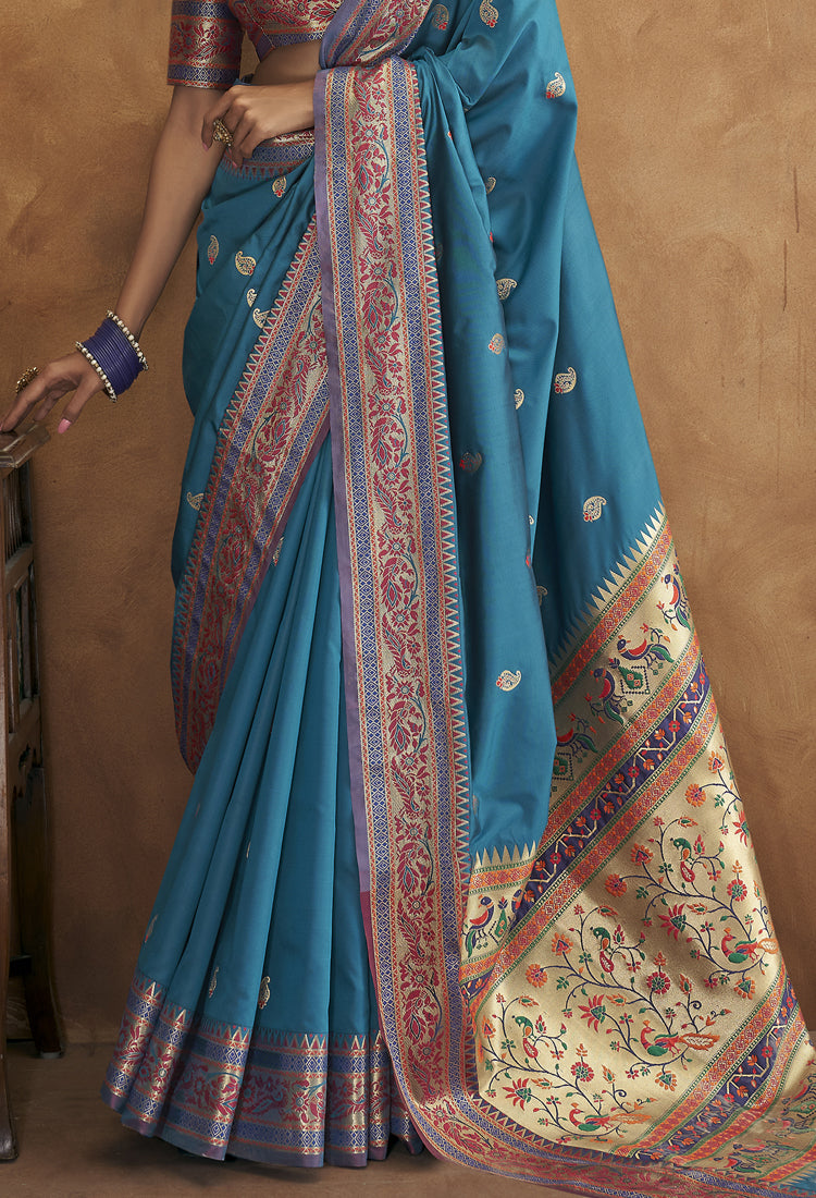 Teal Blue  Banarsi Soft Silk