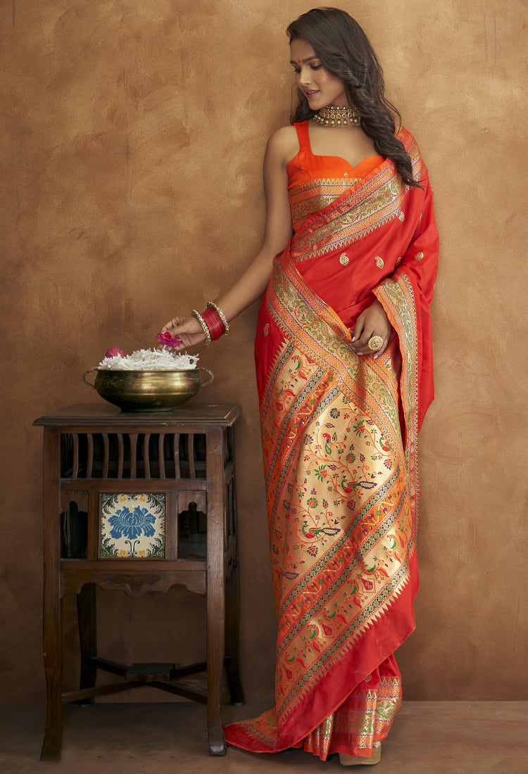 Red Banarsi Soft Silk