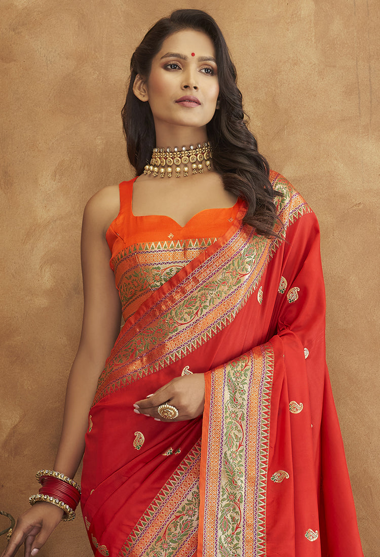 Red Banarsi Soft Silk