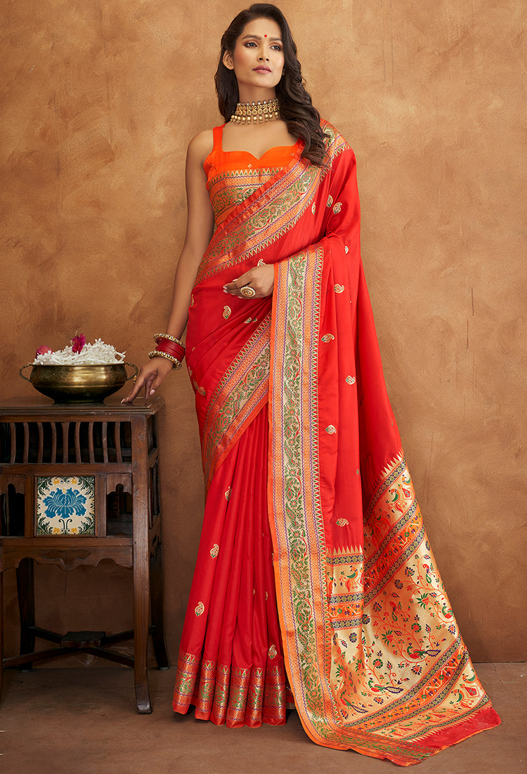 Red Banarsi Soft Silk