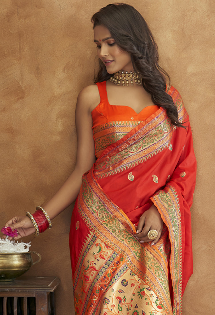 Red Banarsi Soft Silk