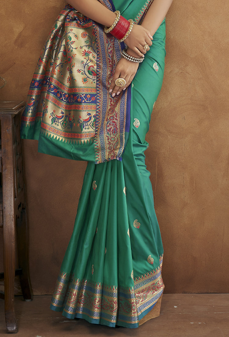 Deep Aqua Banarsi Soft Silk