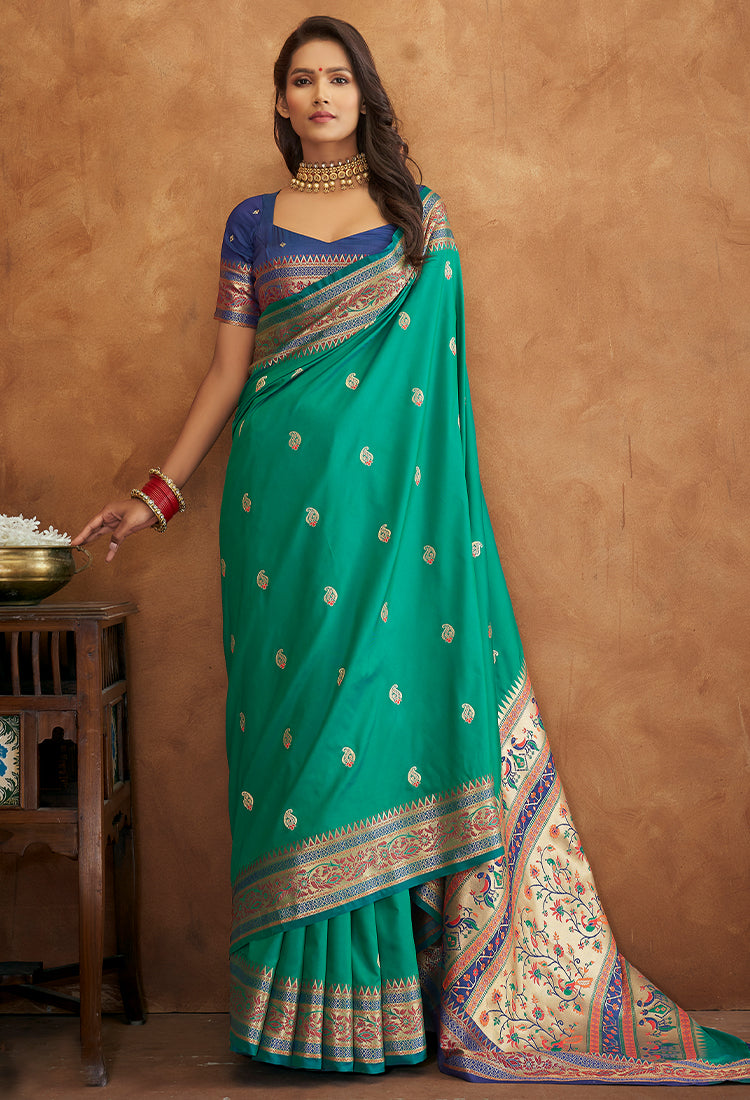 Deep Aqua Banarsi Soft Silk