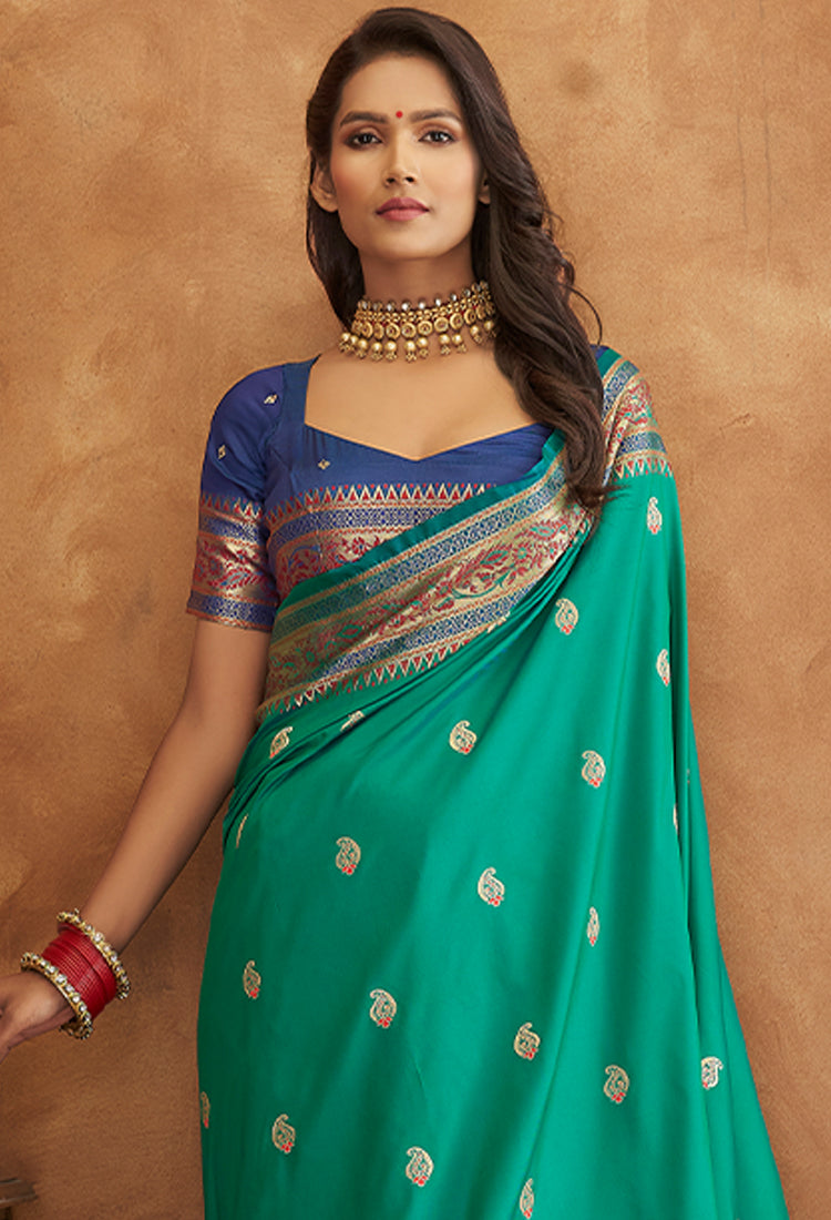 Deep Aqua Banarsi Soft Silk