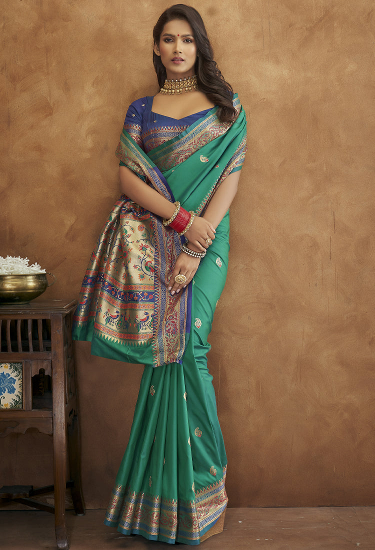 Deep Aqua Banarsi Soft Silk