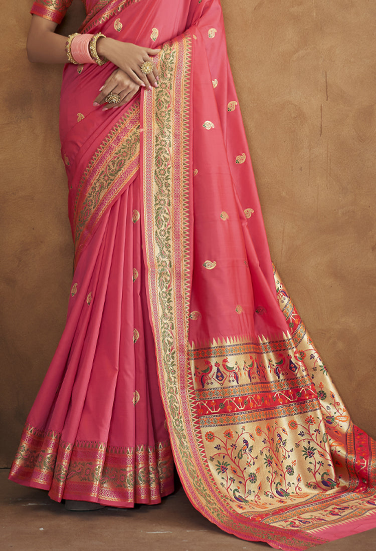 Carmine Pink Banarsi Soft Silk