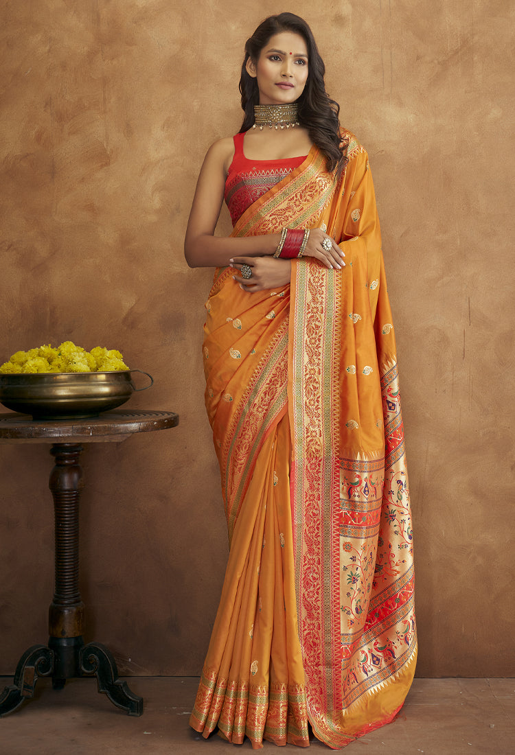 Sunrise Orange Banarsi Soft Silk