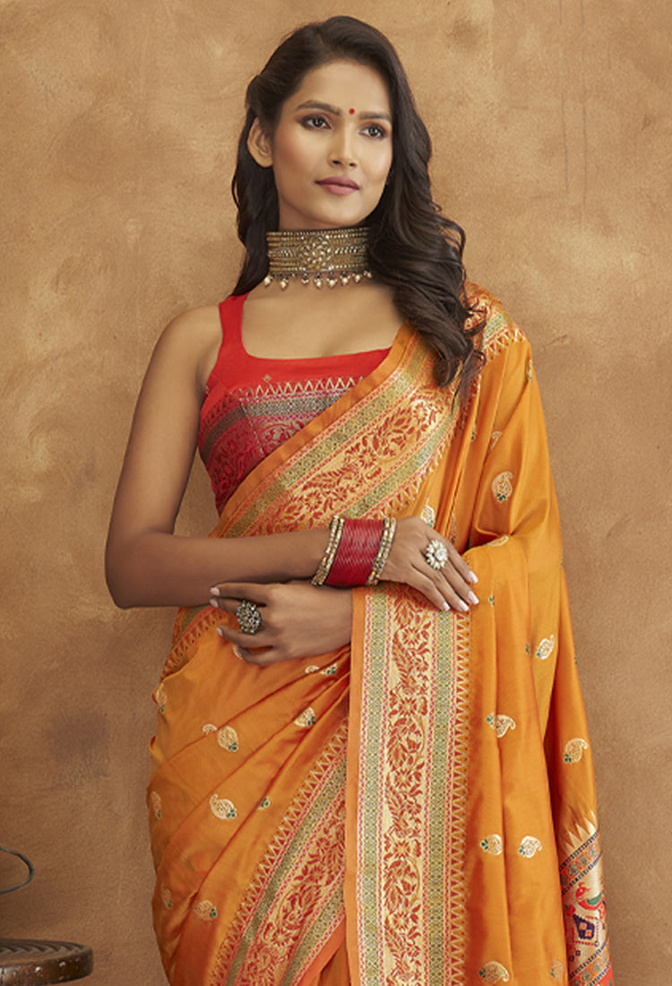 Sunrise Orange Banarsi Soft Silk