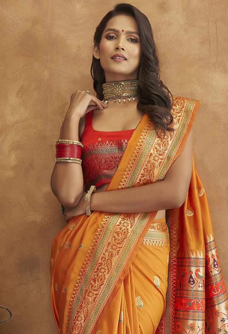 Sunrise Orange Banarsi Soft Silk