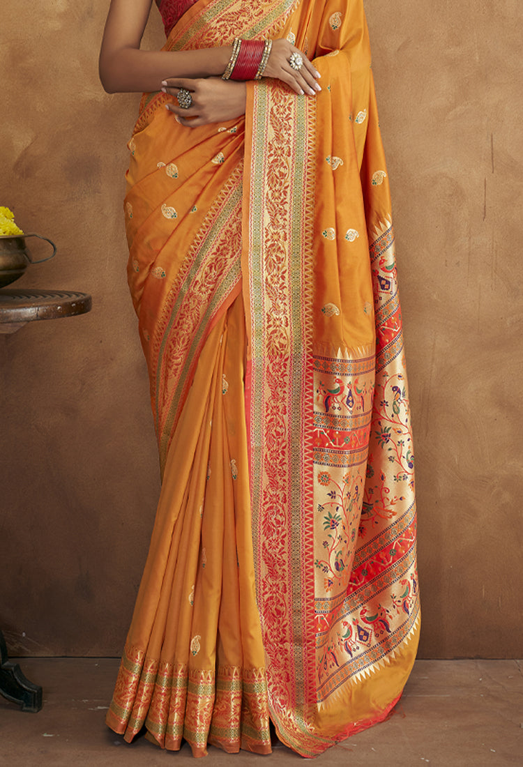 Sunrise Orange Banarsi Soft Silk