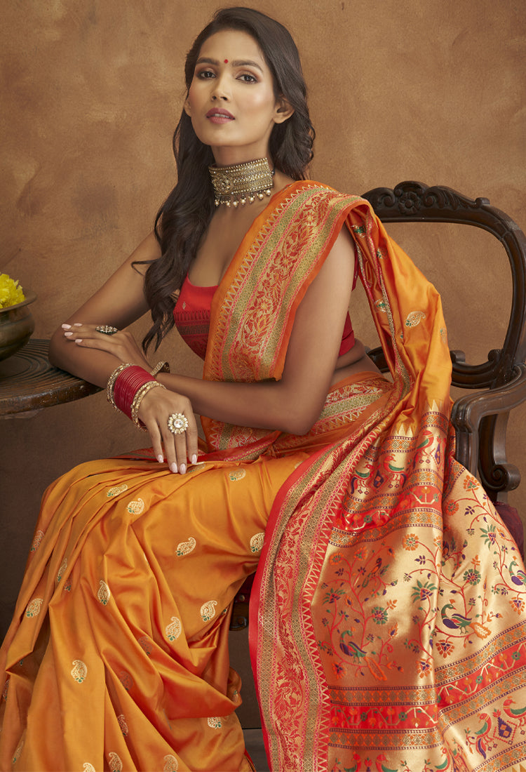 Sunrise Orange Banarsi Soft Silk