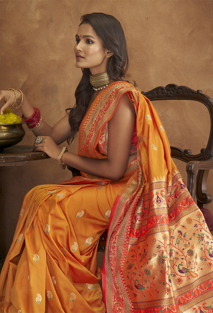 Sunrise Orange Banarsi Soft Silk