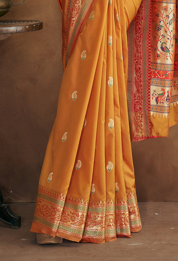 Sunrise Orange Banarsi Soft Silk