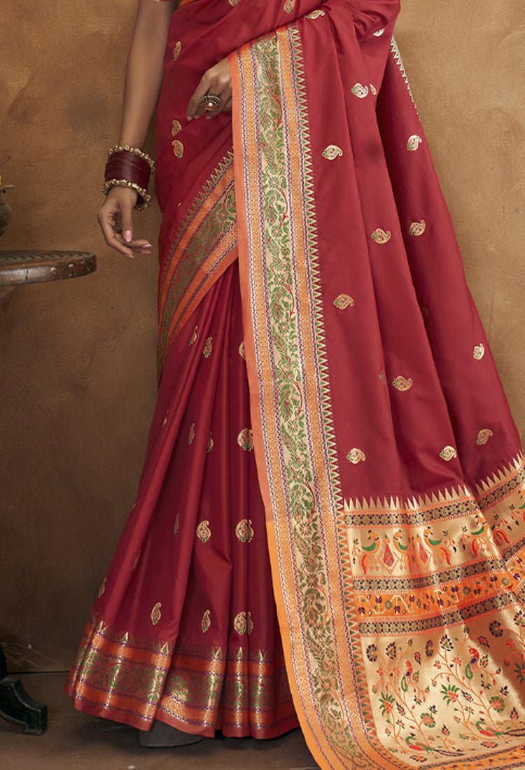 Maroon Banarsi Soft Silk