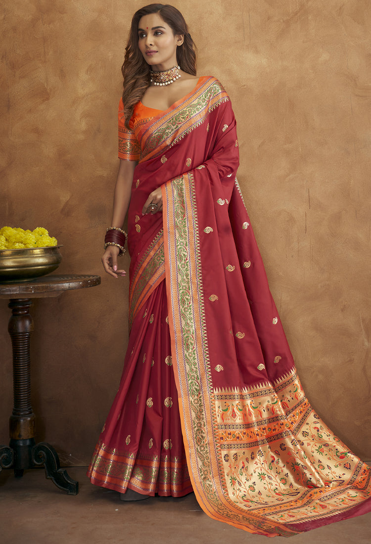 Maroon Banarsi Soft Silk