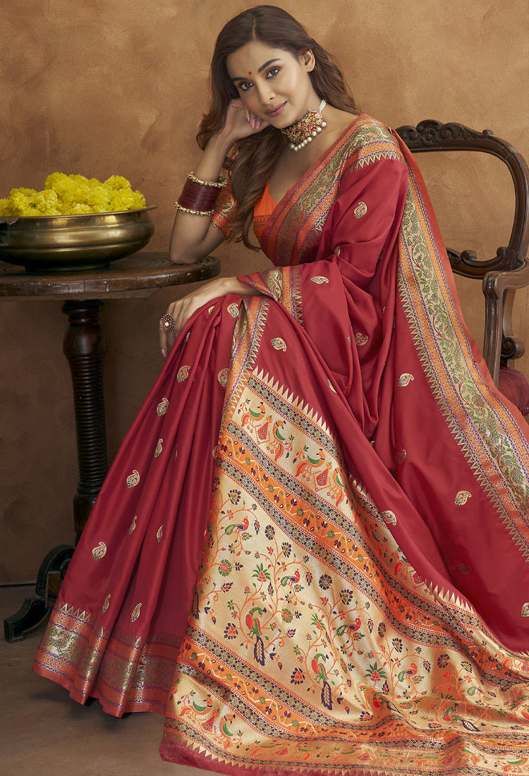 Maroon Banarsi Soft Silk