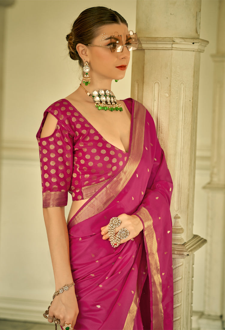 Rani Pink Pure Sattin Handwoven With Zari Weaving