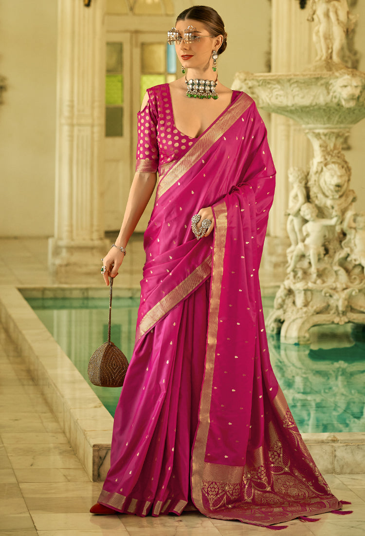 Rani Pink Pure Sattin Handwoven With Zari Weaving