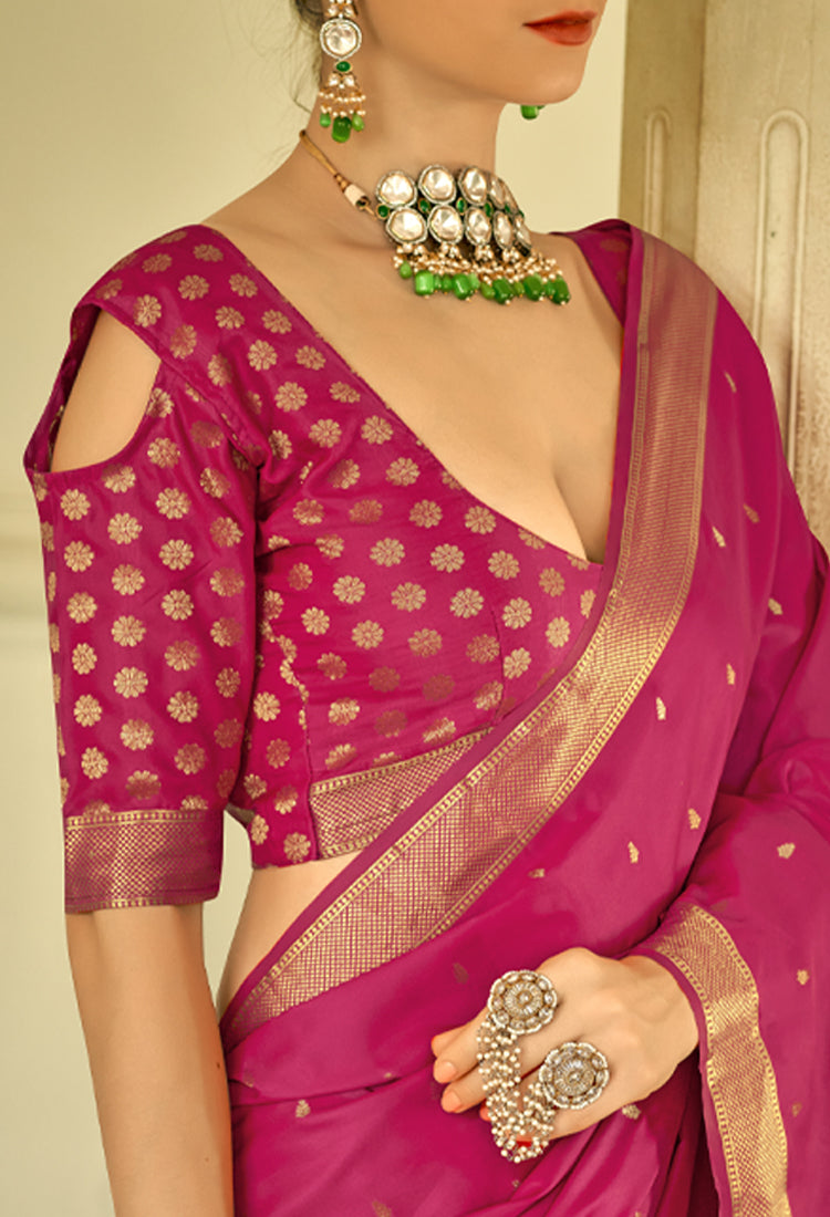 Rani Pink Pure Sattin Handwoven With Zari Weaving