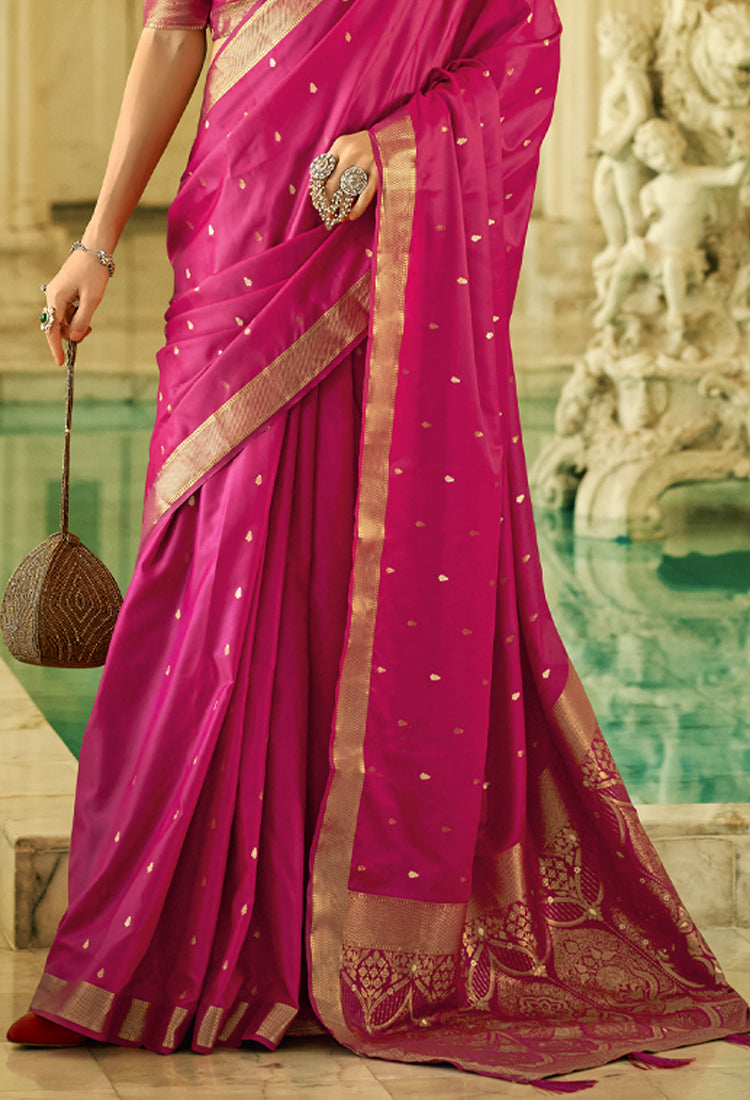 Rani Pink Pure Sattin Handwoven With Zari Weaving