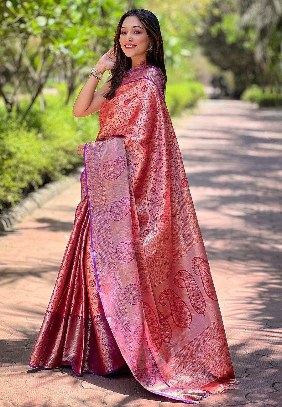Peach Blossom tissue saree