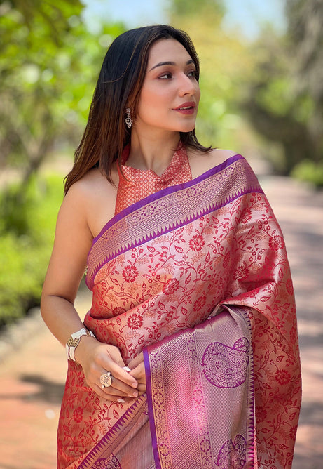 Peach Blossom tissue saree