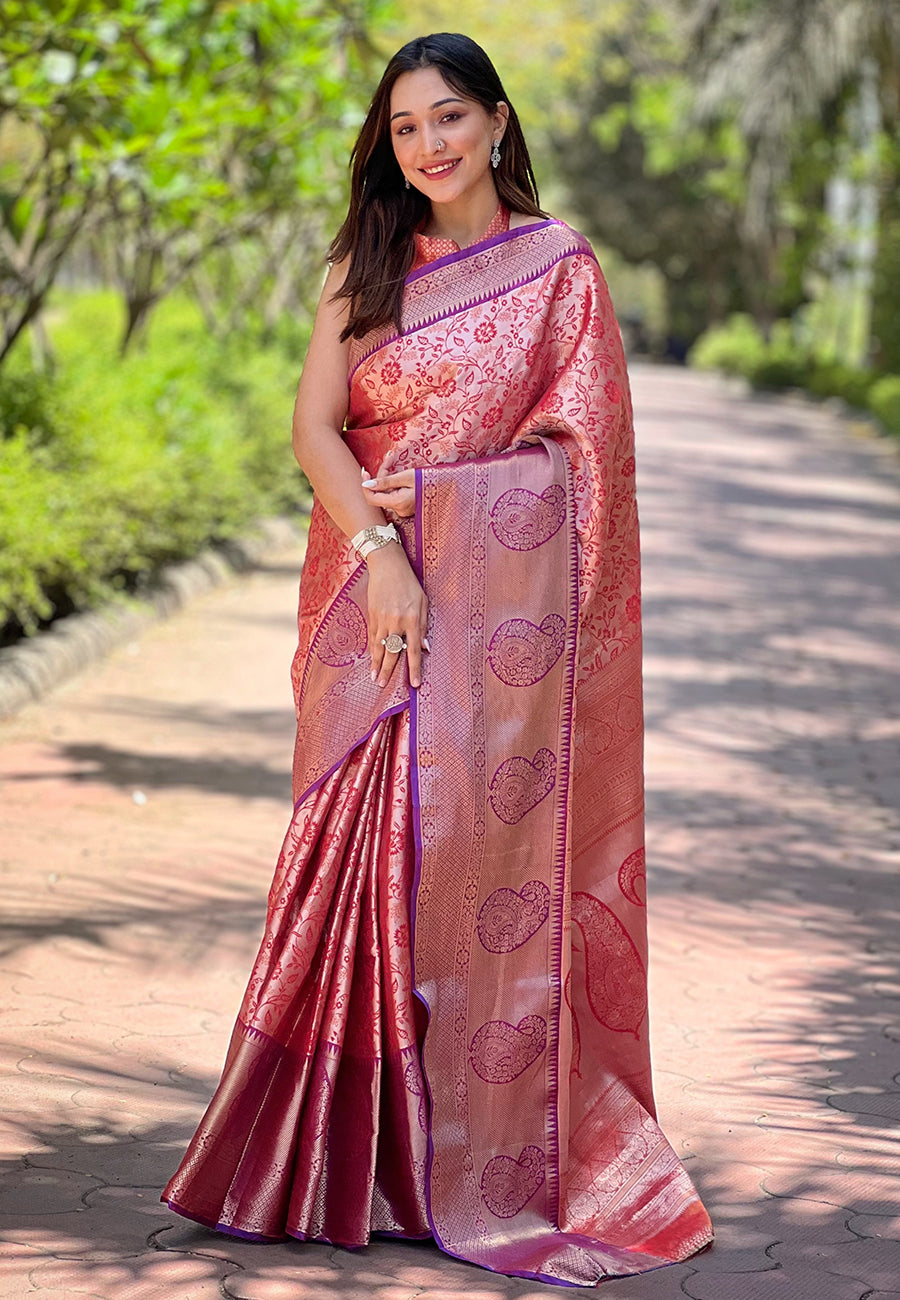 Peach Blossom tissue saree