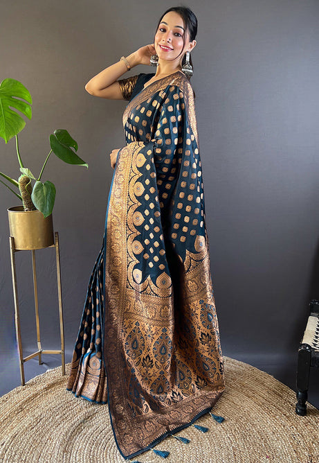 Regal Blue Banarasi Katan Silk Saree