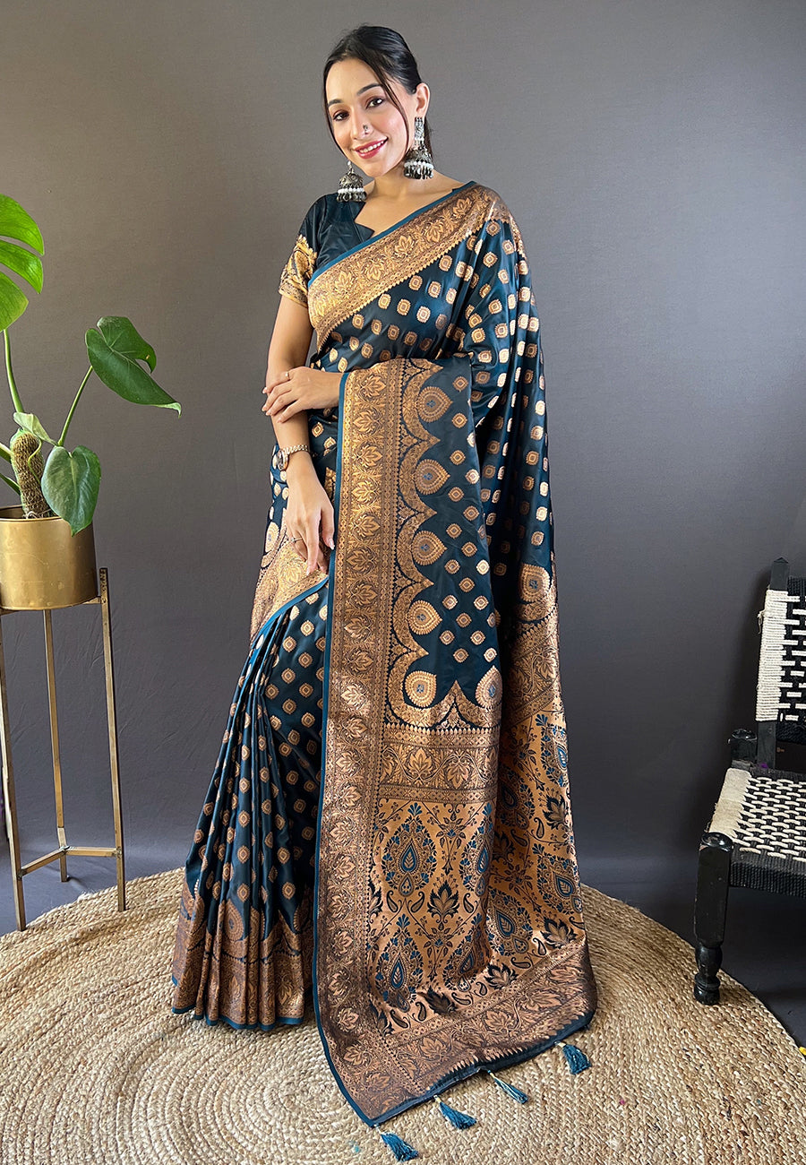 Regal Blue Banarasi Katan Silk Saree