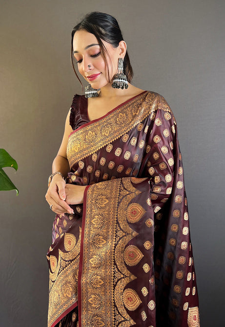 Luxurious Maroon Banarasi Katan Silk Saree