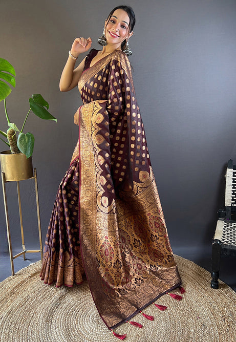 Luxurious Maroon Banarasi Katan Silk Saree