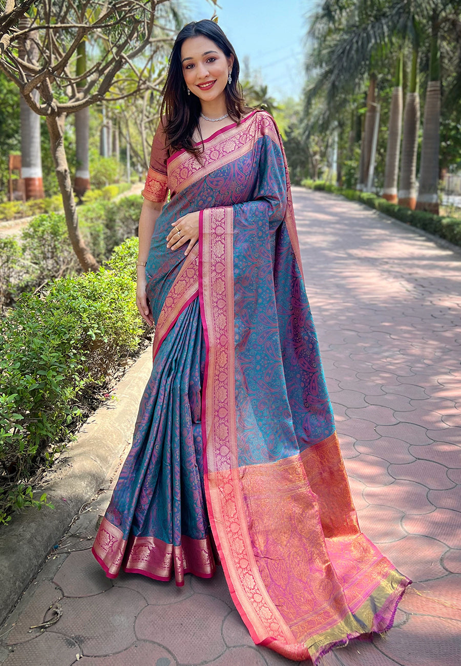 Moonlit Blue soft Kashmiri silk