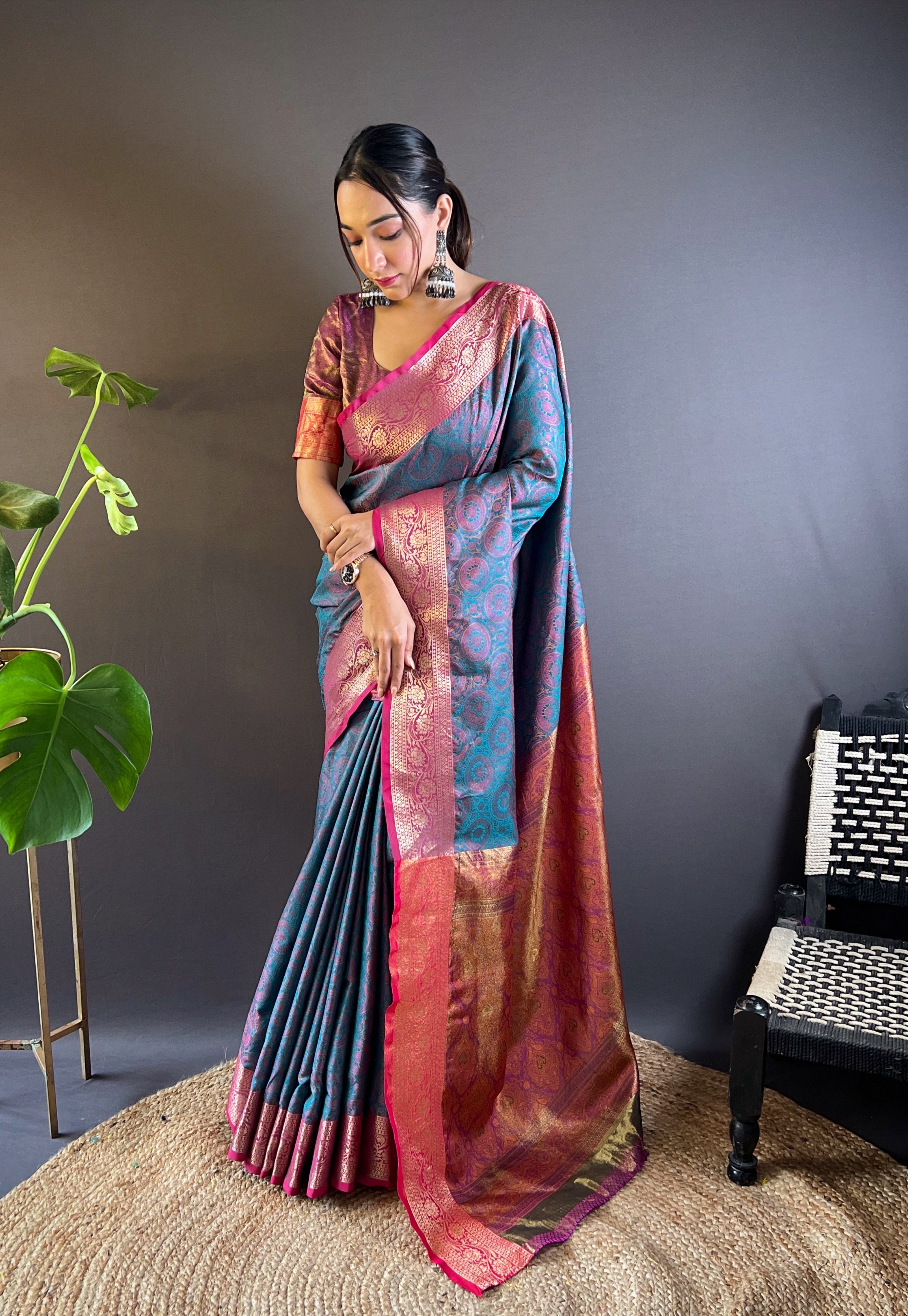 Celestial Blue Silk Sarees with kashmiri weaves