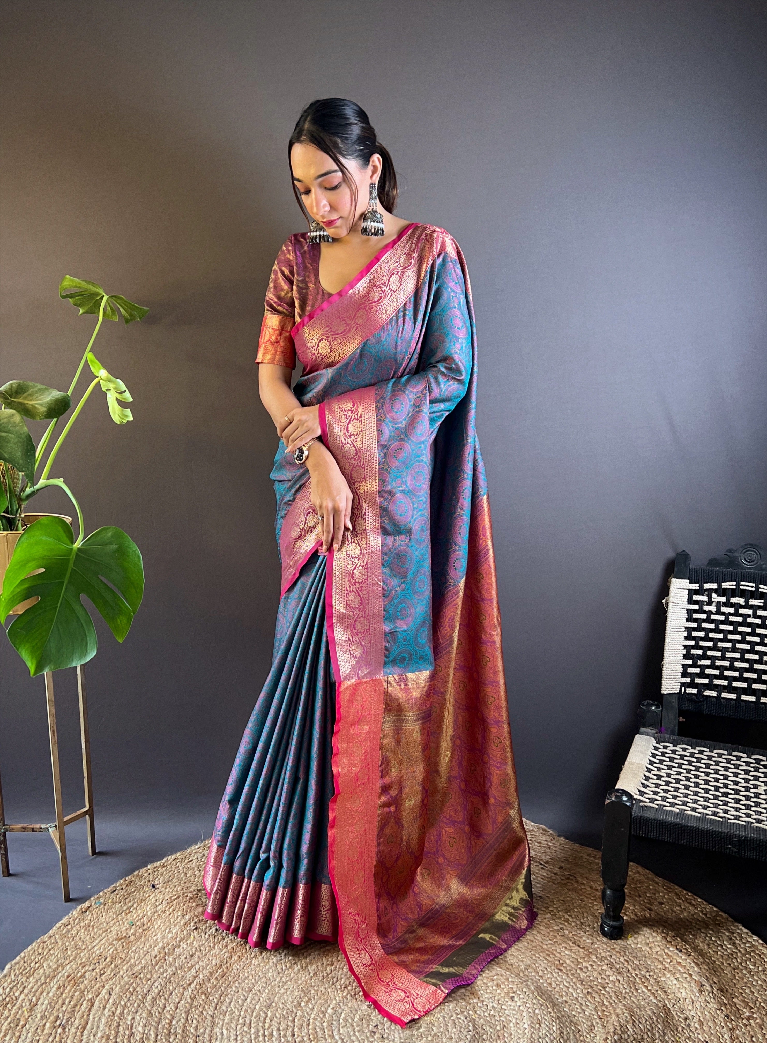 Celestial Blue Silk Sarees with kashmiri weaves