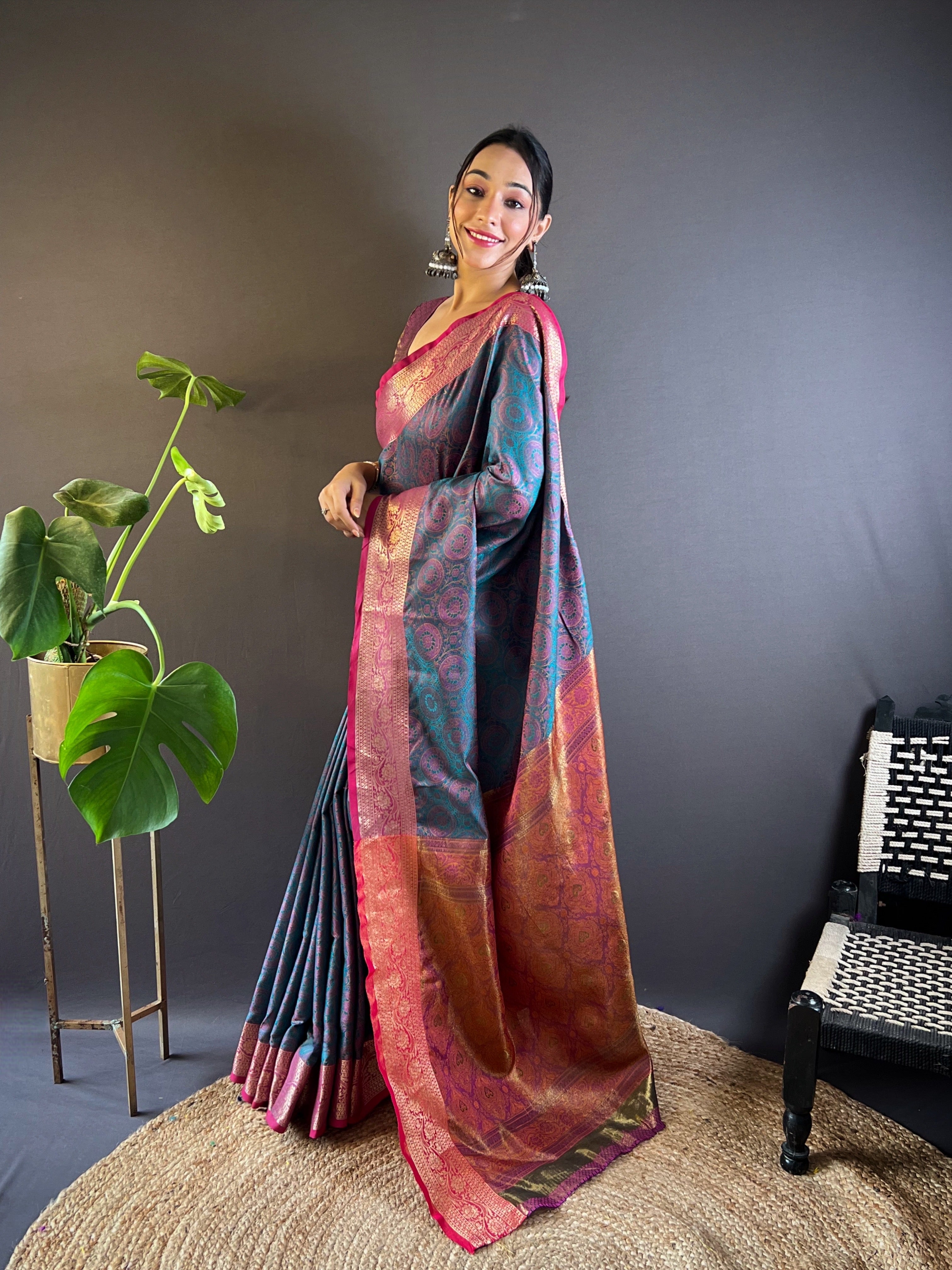 Celestial Blue Silk Sarees with kashmiri weaves