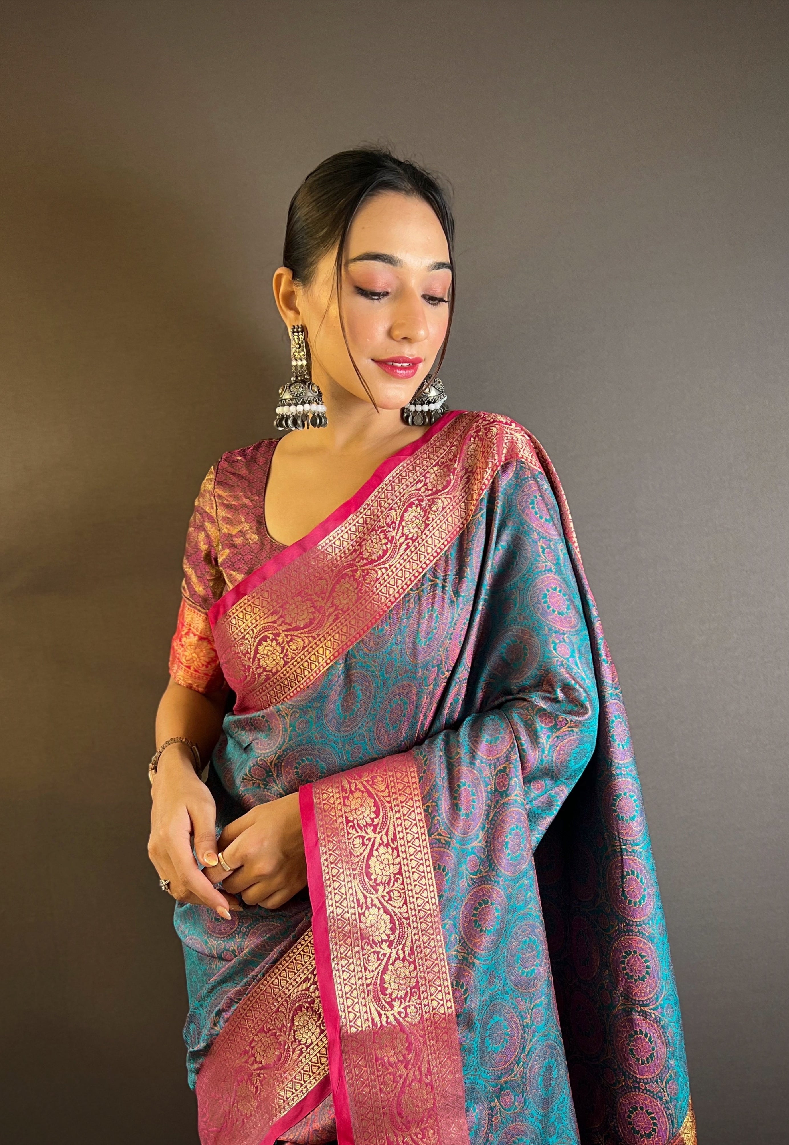 Celestial Blue Silk Sarees with kashmiri weaves