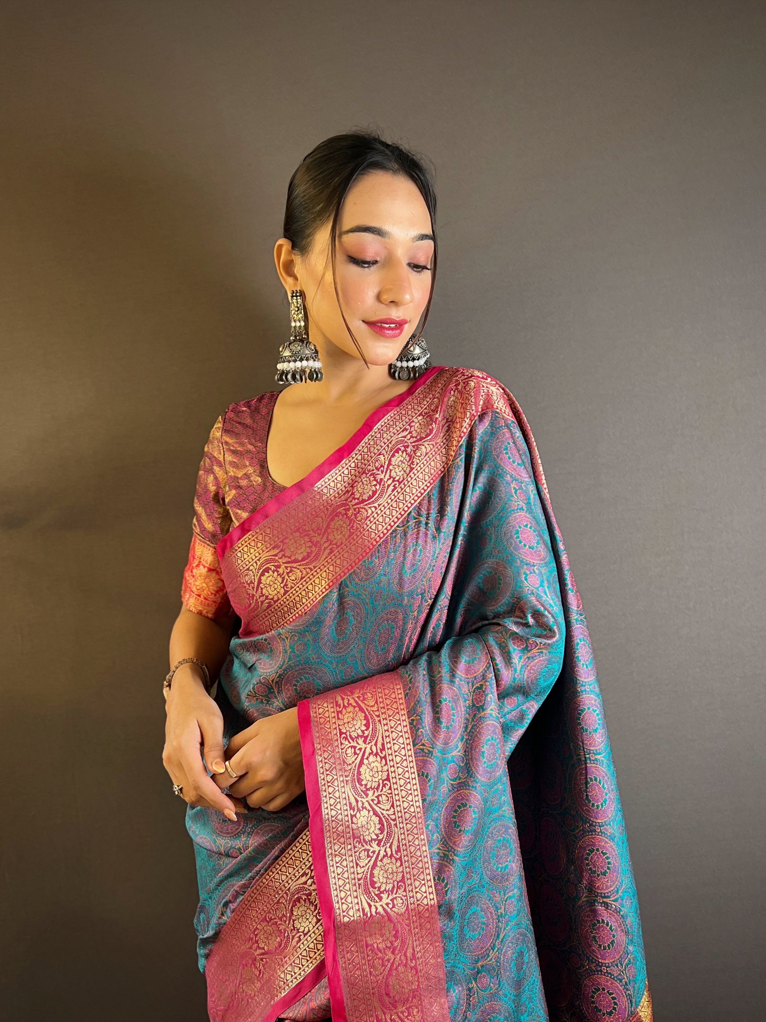 Celestial Blue Silk Sarees with kashmiri weaves