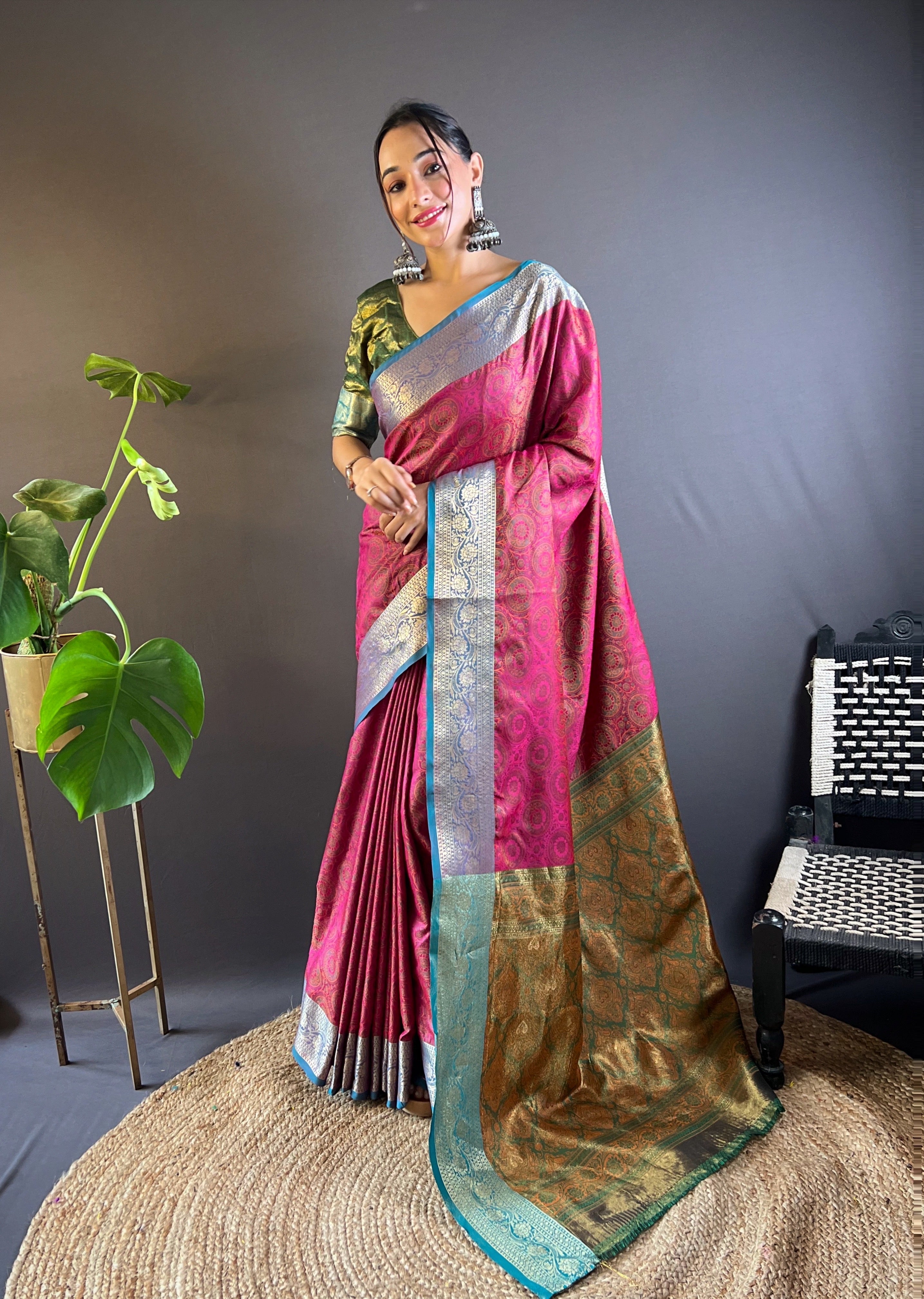 Wine Velvet Silk Sarees with kashmiri weaves