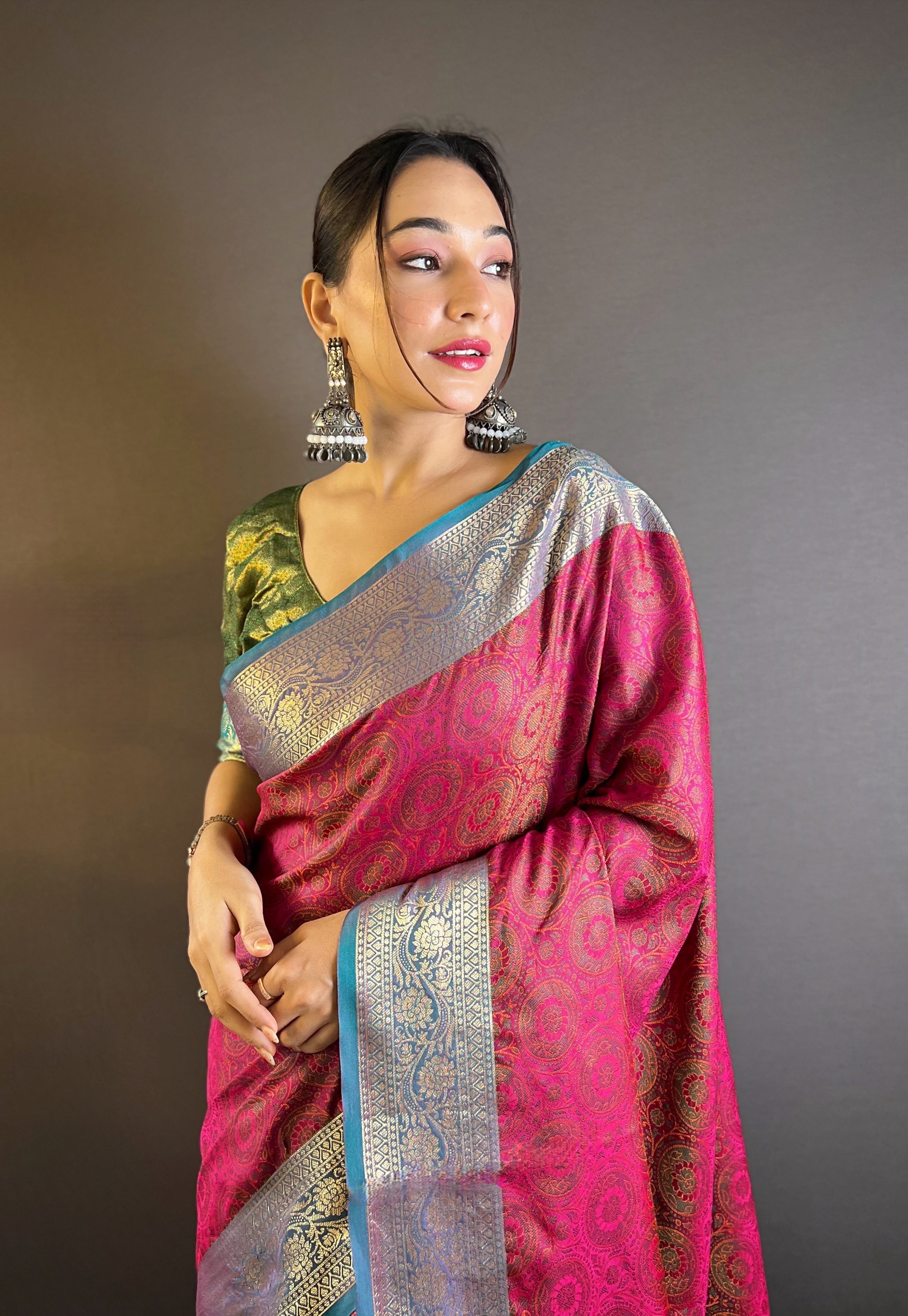 Wine Velvet Silk Sarees with kashmiri weaves
