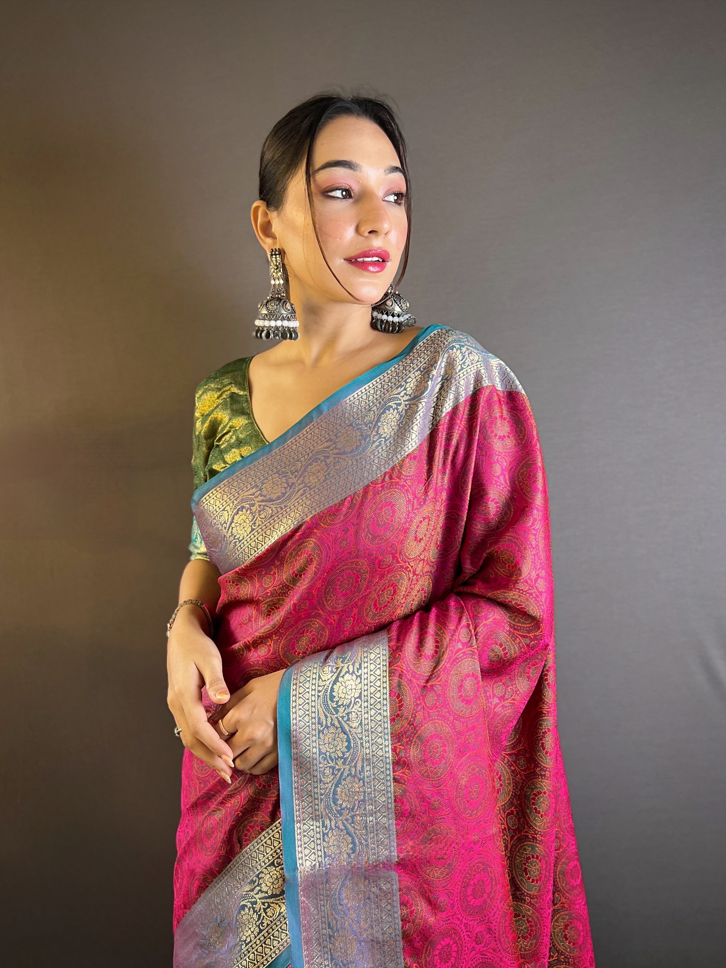 Wine Velvet Silk Sarees with kashmiri weaves