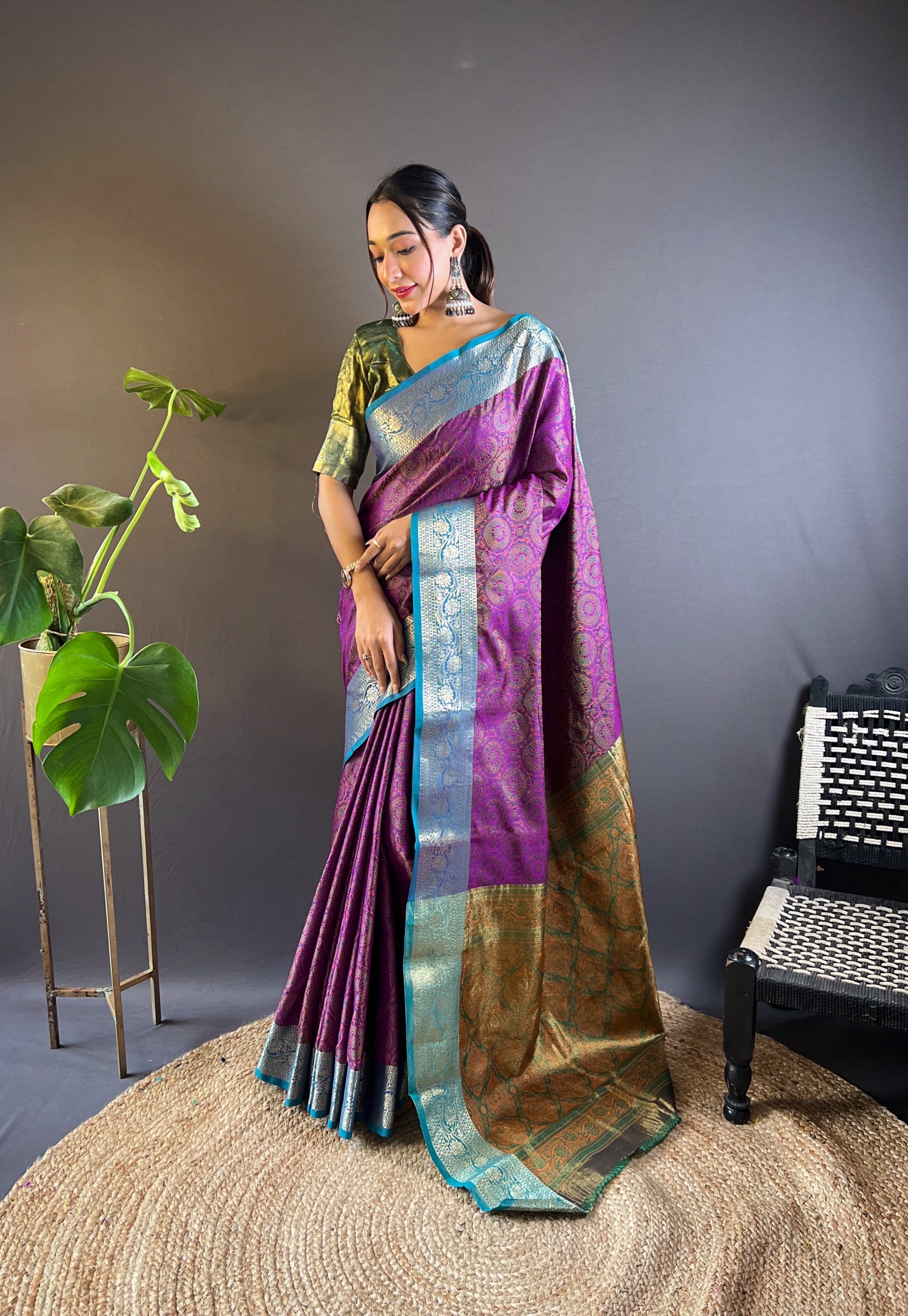 Mulberry Mist Silk Sarees with kashmiri weaves