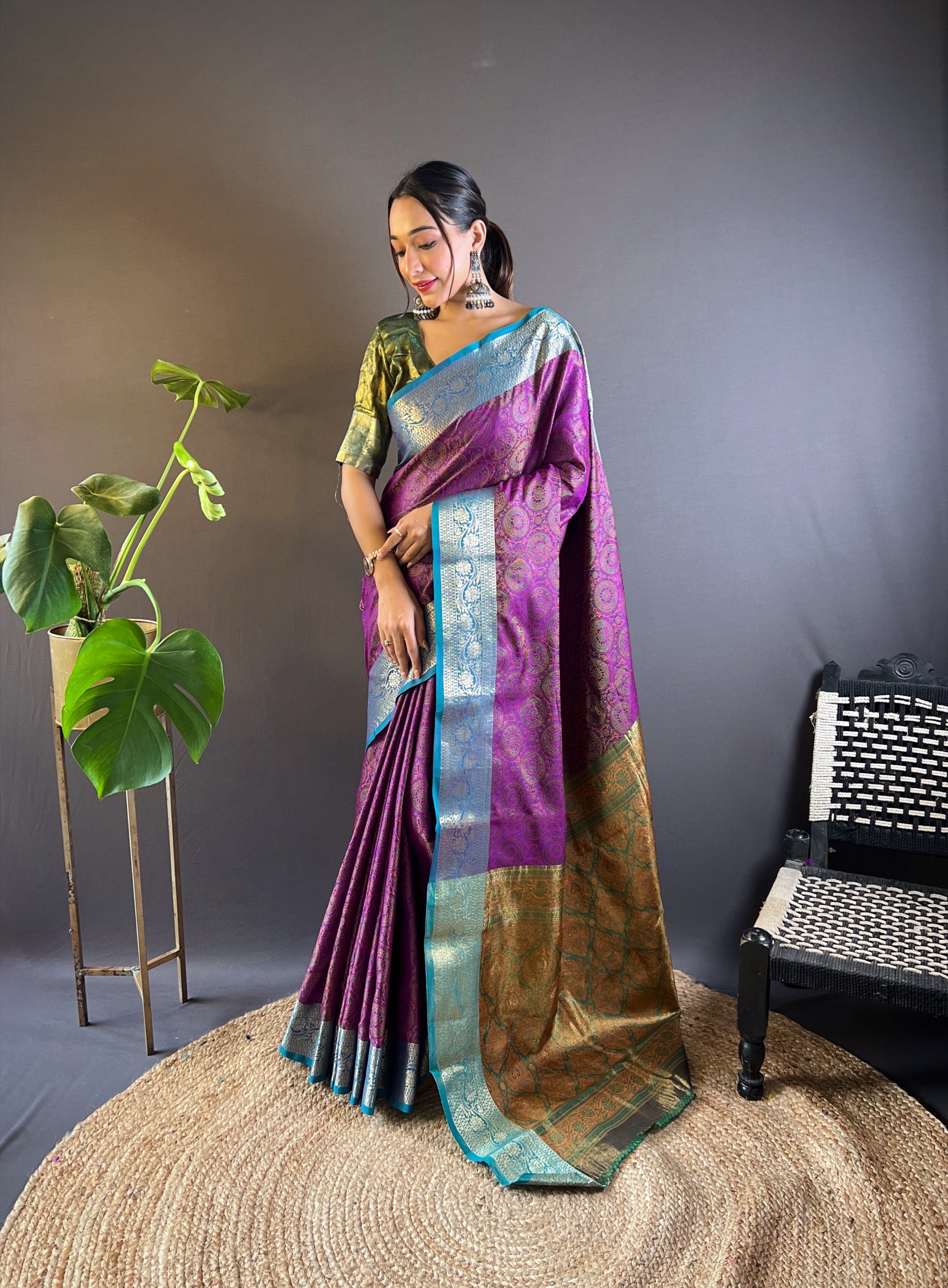 Mulberry Mist Silk Sarees with kashmiri weaves