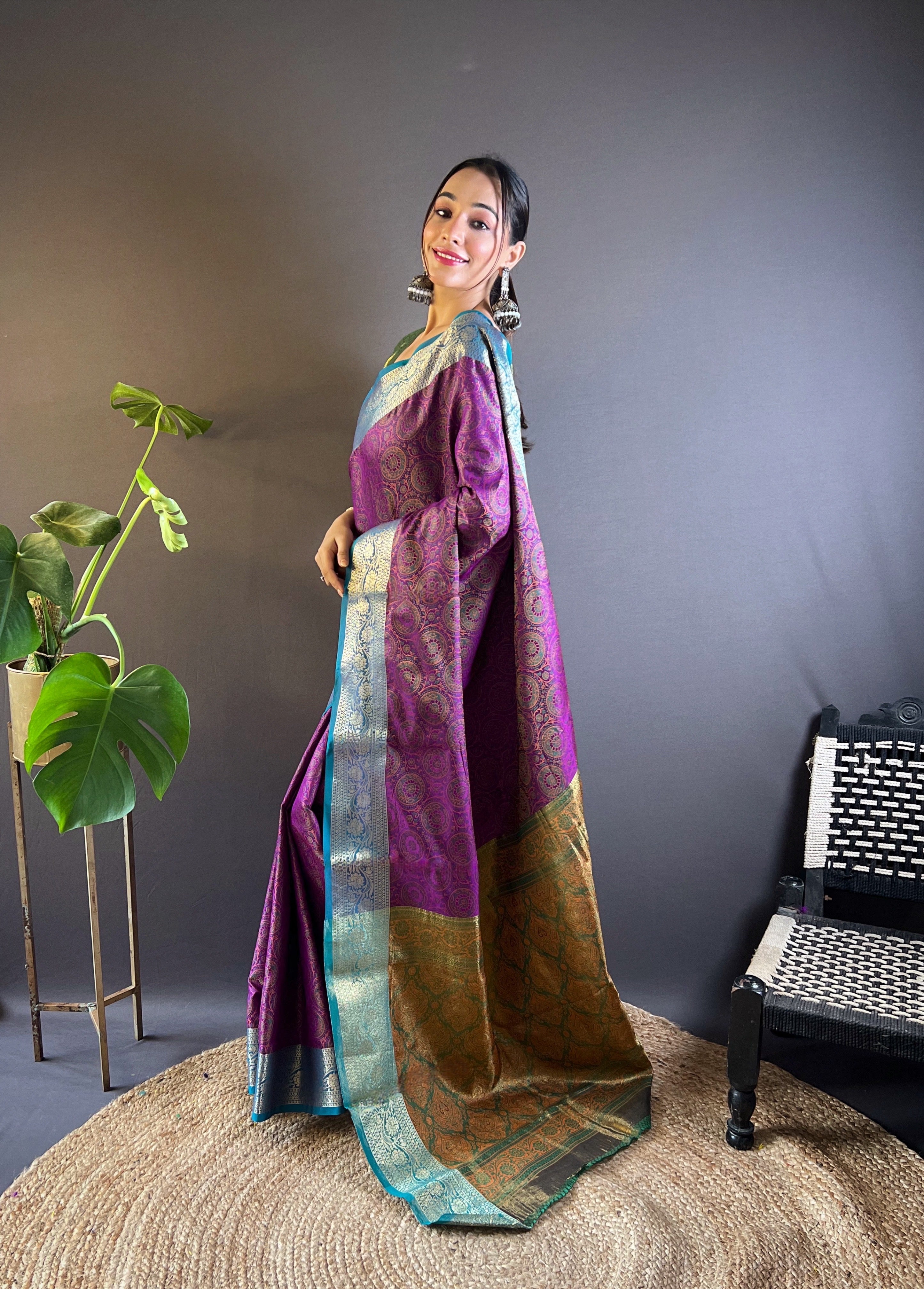 Mulberry Mist Silk Sarees with kashmiri weaves
