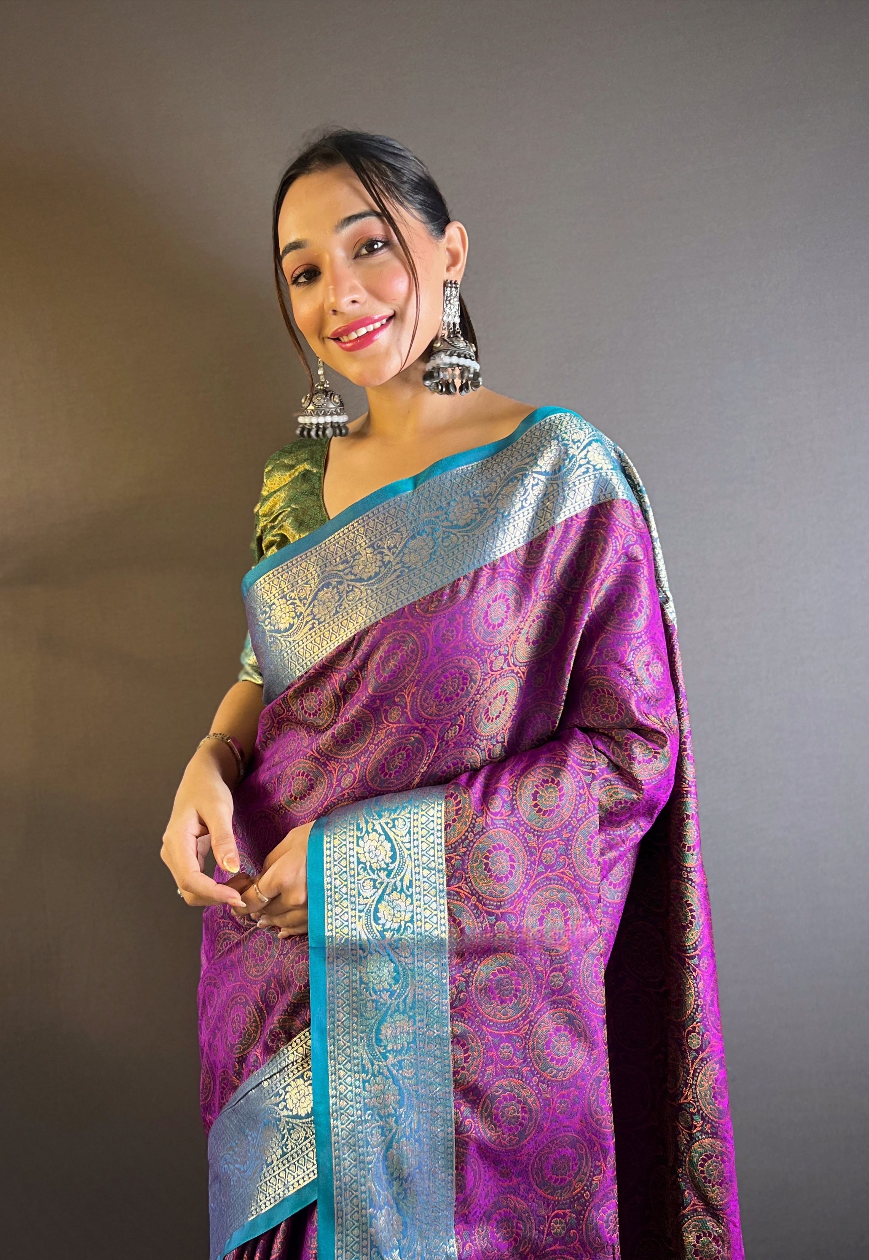 Mulberry Mist Silk Sarees with kashmiri weaves