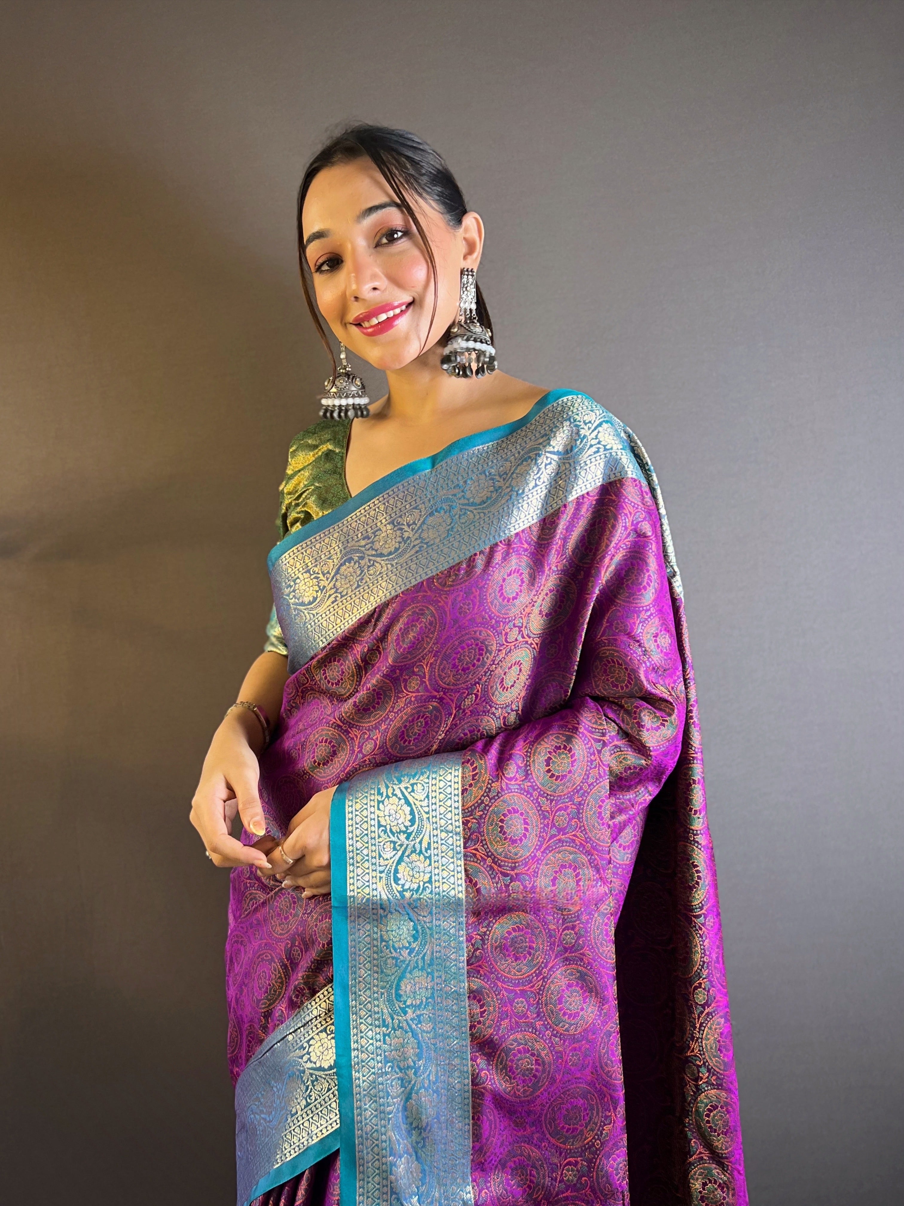 Mulberry Mist Silk Sarees with kashmiri weaves
