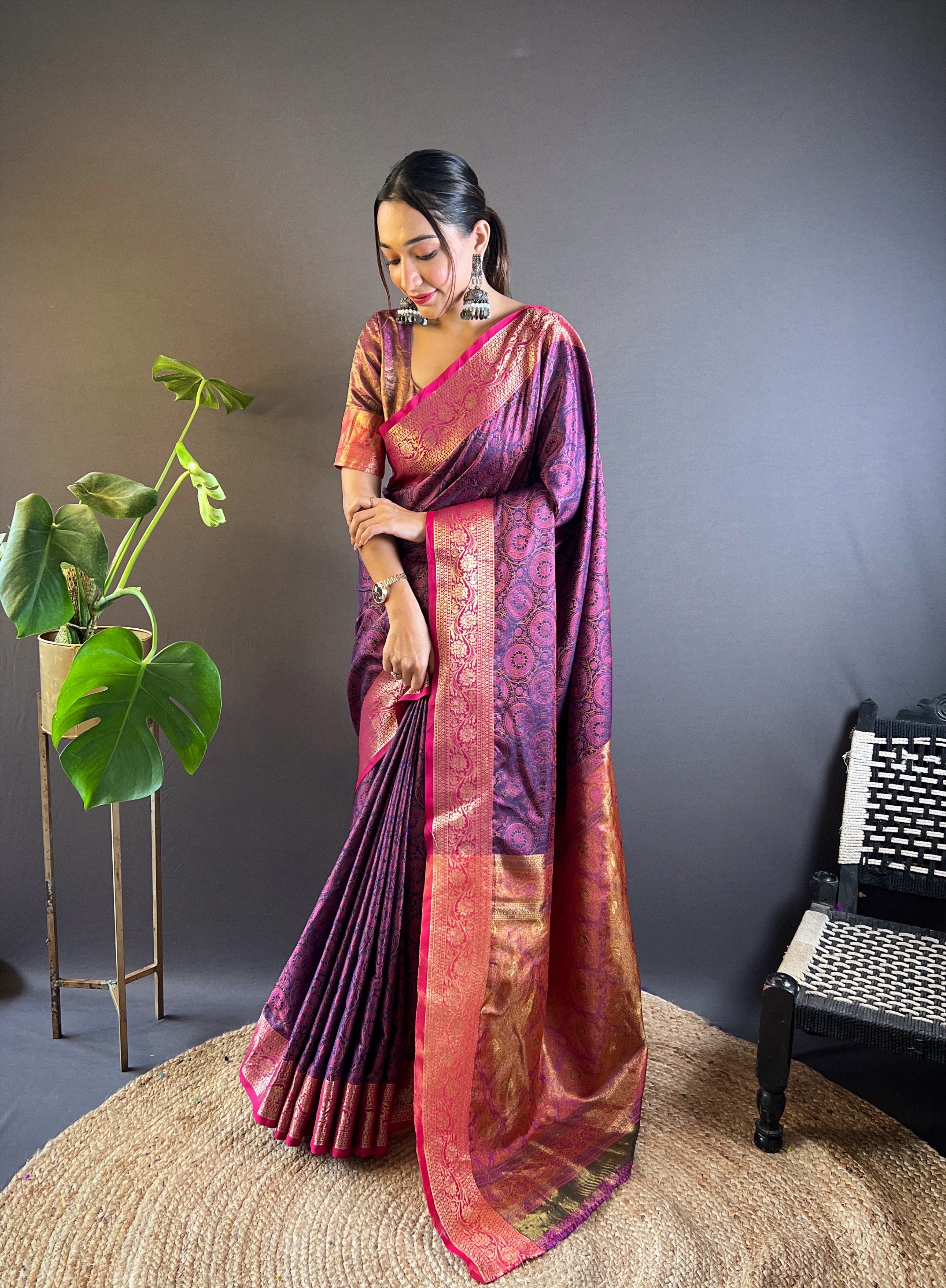 Orchid Mist Silk Sarees with kashmiri weaves