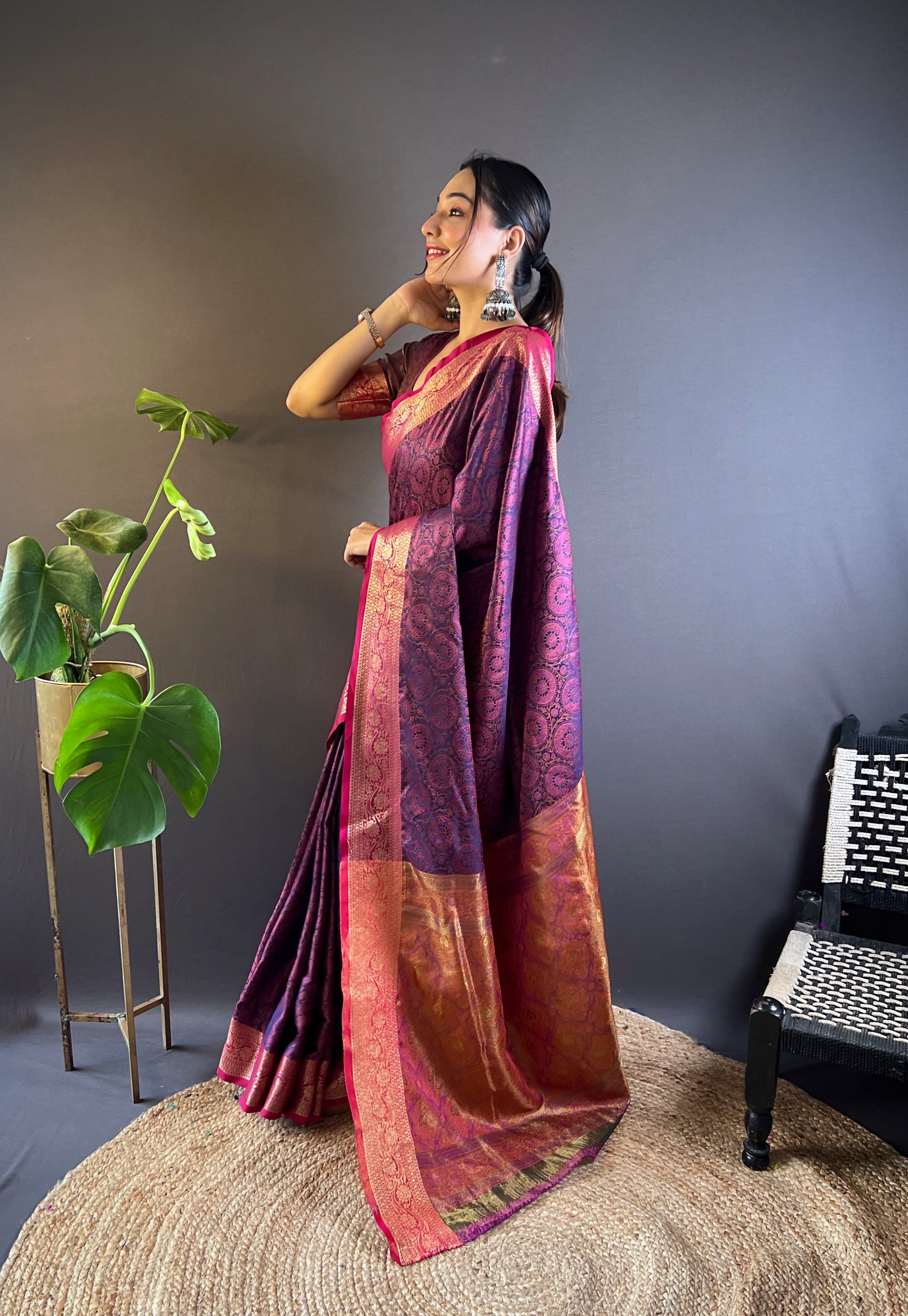 Orchid Mist Silk Sarees with kashmiri weaves