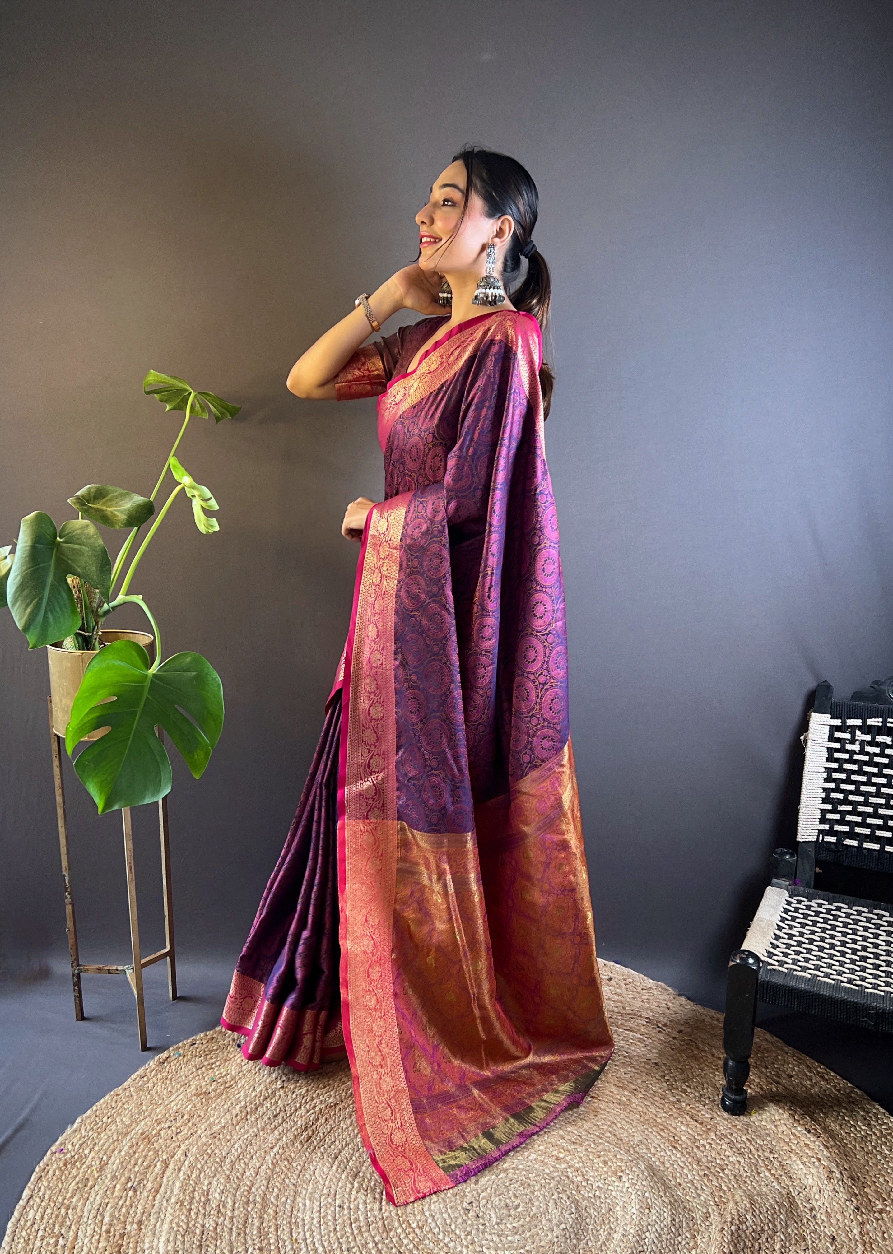 Orchid Mist Silk Sarees with kashmiri weaves