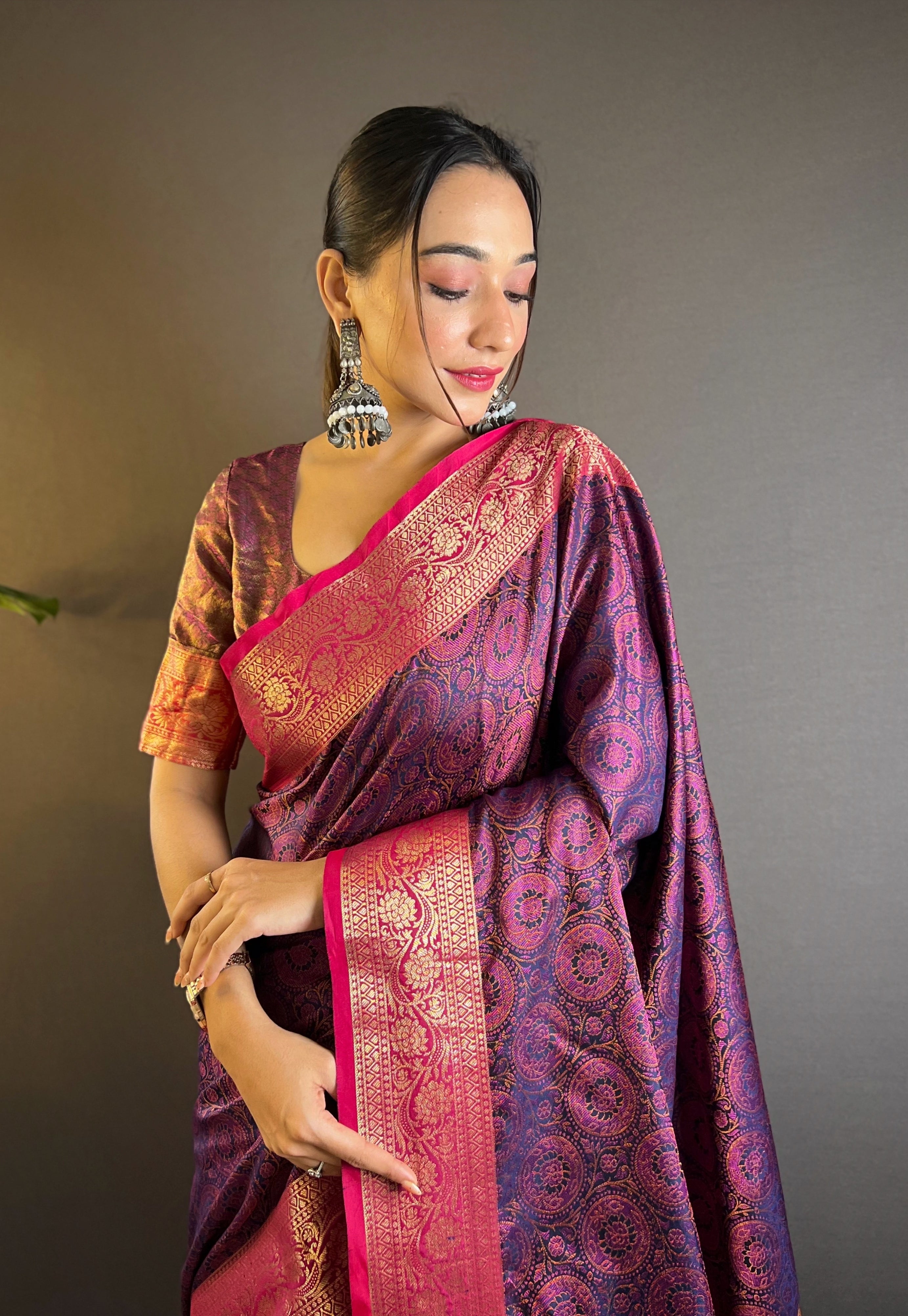 Orchid Mist Silk Sarees with kashmiri weaves