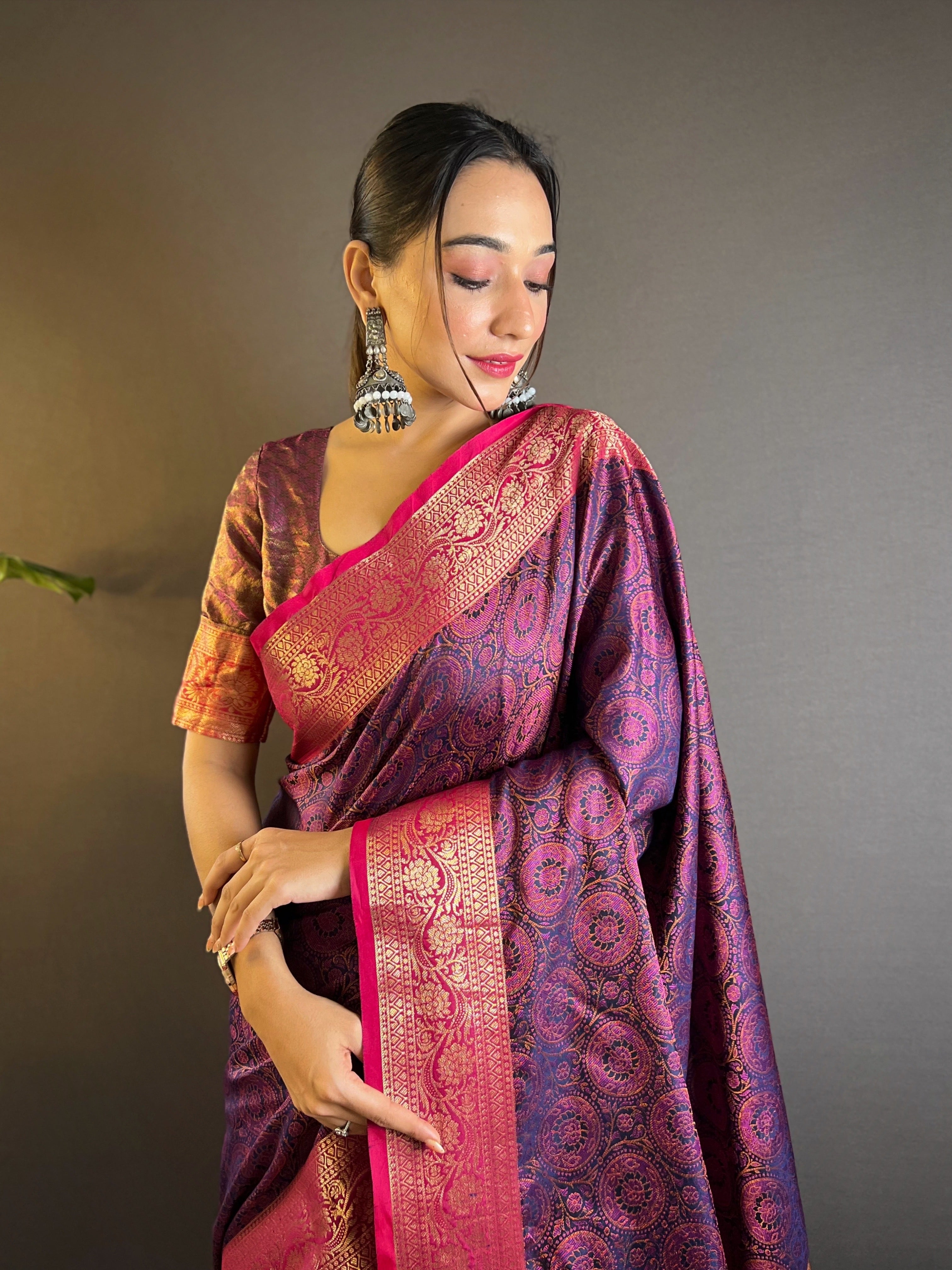 Orchid Mist Silk Sarees with kashmiri weaves